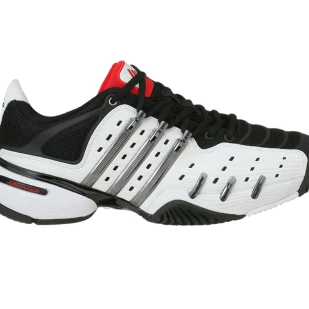 Adidas Black and White Sneakers with Red Detail